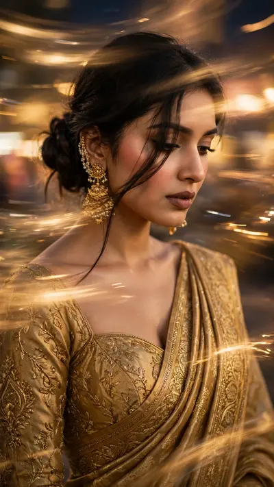 Intentional artistic motion-blur portrait, shot on a smartphone or long-exposure camera. Not so Extreme close-up of a woman with a loose braided low