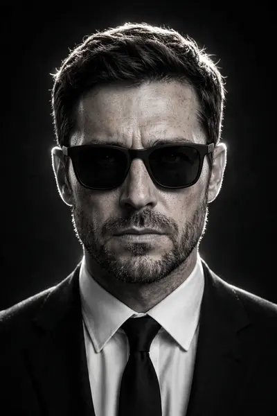 Preserve the exact face, hairstyle, skin tone, and facial features from the reference image. Create an ultra-realistic cinematic black-and-white