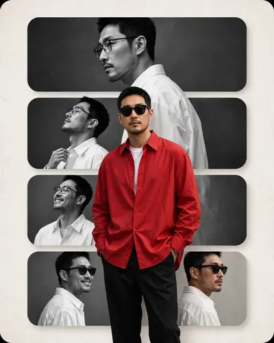Use the uploaded photo as the facial reference and preserve the person's identity exactly. Create a premium modern fashion editorial collage poster