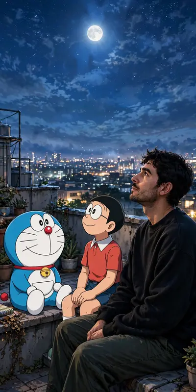 Use Image (my uploaded photo) as the exact identity reference, Create an cinematic anime-realism scene inspired by the uploaded terrace