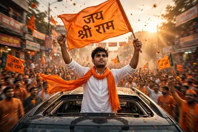 Ultra-realistic cinematic Indian rally scene, RAW DSI,R quality, shot on , f/1.8 aperture, shallow depth of field, dramatic natural lighting, high