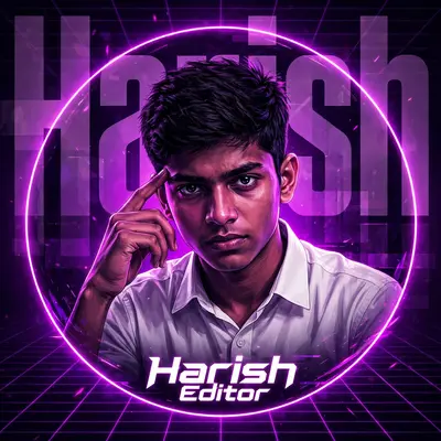 A circular profile picture design featuring Indian young boy. He is wearing a crisp white button-down shirt and looking intensely at the camera with