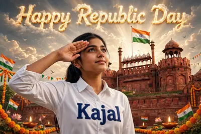Create a 3D image of 18 year old indian beautiful girl is wearing White color shirt and saluting to indian flag and behind her red fort placed and