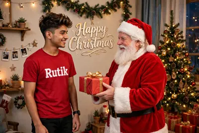 realistic a pic of an 18 year Indian old boy wearing a red T-shirt, the name "Rutik" is written on the T- shirt, he is wearing black jeans, he is in