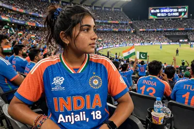 Amidst the excitement of a packed stadium, an 18-year-old girl keenly observes the India vs Pakistan T20 World Cup match. She's clad in an Indian