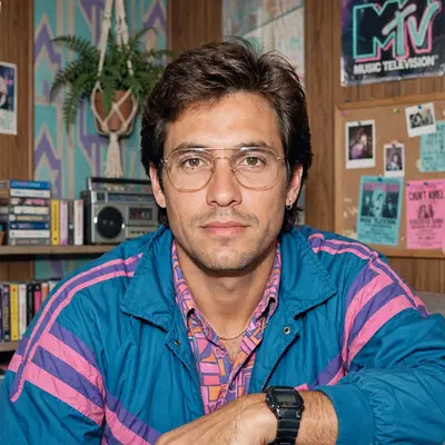 Using my uploaded photo, show me what I would have looked like around 1985. Preserve my identity, facial features, skin tone, age, and recognizable