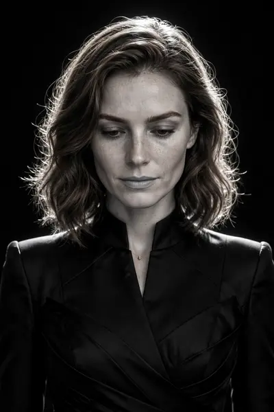 Preserve the exact face, hairstyle, skin tone, facial features, and expression. Create an ultra-realistic black-and-white studio portrait with the