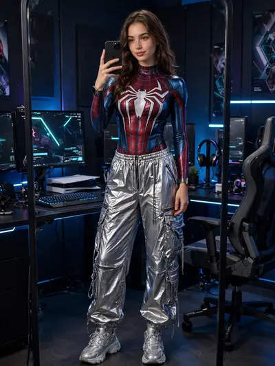 Create a highly realistic 3:4 portrait, full-body mirror selfie of the SAME young woman from the reference image. STRICT IDENTITY LOCK: Preserve her