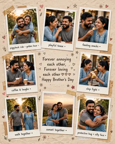Ultra realistic cinematic Brother-Sister scrapbook collage using the TWO uploaded reference photos ONLY. Preserve the EXACT facial identity, skin