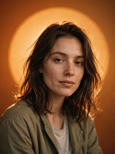 “Create a Medium chest-up portrait in a 3:4 vertical aspect ratio, shot at eye level with a short telephoto look equivalent to an 85mm full-frame