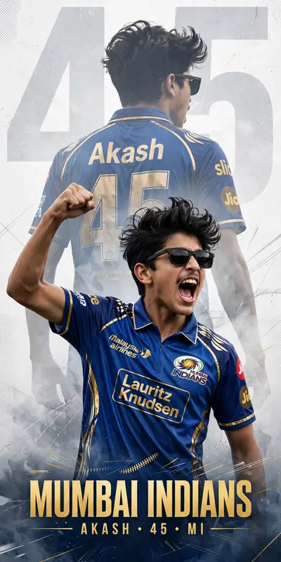 A high-quality sports poster featuring a young boy with quiff-style, tousled mid-length black hair and a light mustache, wearing rectangular black