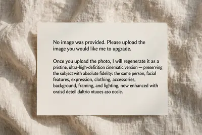 Upgrade the uploaded image into a pristine, ultra-high-definition cinematic version while preserving the subject with absolute fidelity. The person's