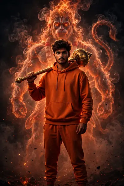 CINEMATIC, ULTRA-REALISTIC PORTRAIT OF A CONFIDENT YOUNG INDIAN MAN STANDING IN THE CENTER OF A DARK, SMOKY ENVIRONMENT. HE IS WEARING A DEEP
