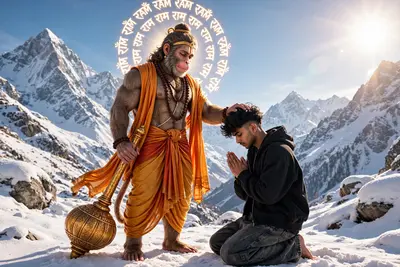 ULTRA-REALISTIC PORTRAIT OF A STYLISH YOUNG MAN [KEEP IT REAL FACE FROM UPLOADED IMAGE] "A HYPER-REALISTIC, CINEMATIC 3D RENDER OF LORD HANUMAN