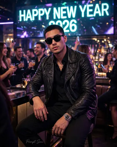 Ultra-realistic high-quality iPhone night photo of a New Year celebration inside a luxury night club. Image size: 1664x2080 pixels, portrait