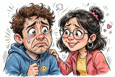 Convert this image into a funny sketch cartoon effect with expressive ink-style outlines and exaggerated but recognizable faces. Use vivid digital