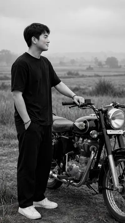 Use the uploaded photo only as the face reference, keep the exact facial identity and expression. Create an ultra-realistic black-and-white cinematic