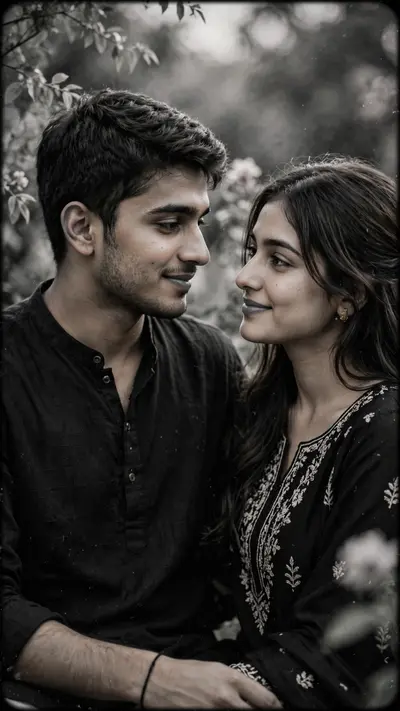 Create a beautiful, ultra-realistic, cinematic romantic couple video inspired by the Pehli Pehle Baar Instagram Reel trend. Use the uploaded couple