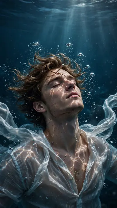 Create an ultra-cinematic underwater portrait of the person from the uploaded image while preserving the exact facial identity, facial structure