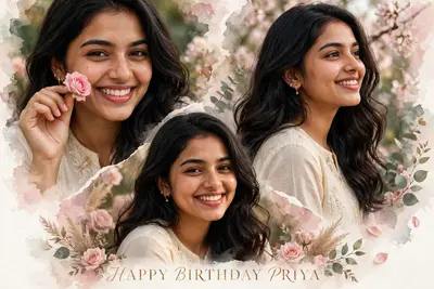100% original face "Create a realistic Girl high-detail collage portrait of a young Indian 22 years girl's(same face as in the uploaded image, 100%