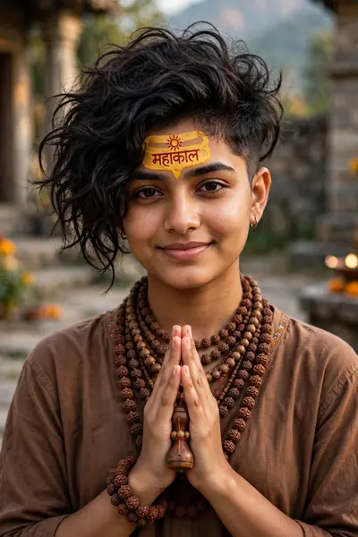 "An ultra-realistic wide-angle portrait of the young women from the uploaded image. Shehas voluminous, messy dark wavy hair with a clean taper fade
