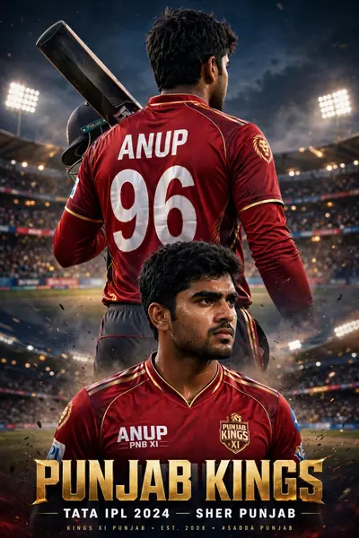 Ultra-realistic cinematic IPL sports poster featuring a young Indian male, as a cricketer in a powerful dual-pose composition. Use the facial