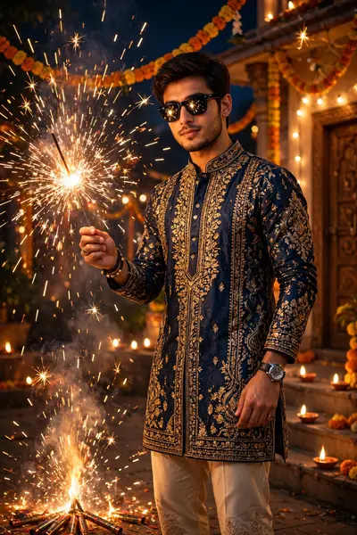 Full-body, ultra-realistic cinematic portrait of a handsome young man (face perfectly matching the uploaded reference image wearing black sunglasses