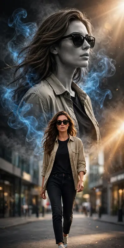 Hyper-realistic cinematic fashion poster, vertical, identical to the reference image with no morphing or alteration. Dual-portrait composition
