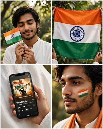 Use the uploaded reference image as the visual and identity reference. Create a vertical 4-panel Instagram-style Independence Day collage featuring