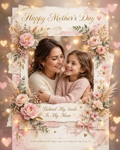 “Luxury emotional Mother’s Day greeting card for Instagram, using uploaded mother and daughter photo as the main focus, soft beautiful real faces