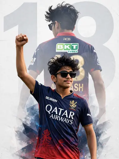 A high-quality sports poster featuring a young boy with quiff-style tousled mid-length black hair and a light mustache, Rectangular black
