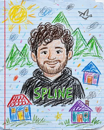 Transform the reference image into a cute crayon-style drawing on lined paper.Keep the original face shape, skin tone, hairstyle, expression, and