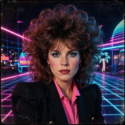 Retro 1980s style AI photo with vintage look, neon colors and classic 80s fashion