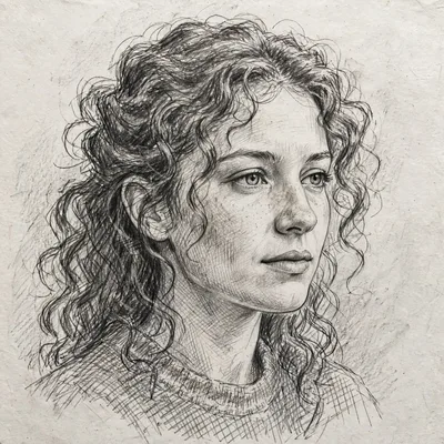 Pencil sketch portrait drawing, detailed graphite sketch art style