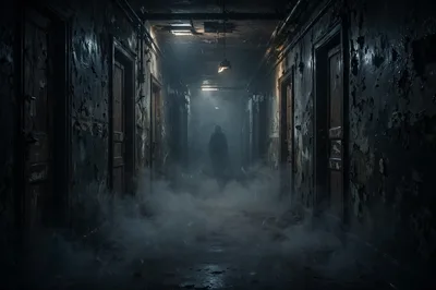 Ultra realistic horror cinematic poster of a young Indian man standing beside an abandoned haunted house at night, dark stormy atmosphere, full moon