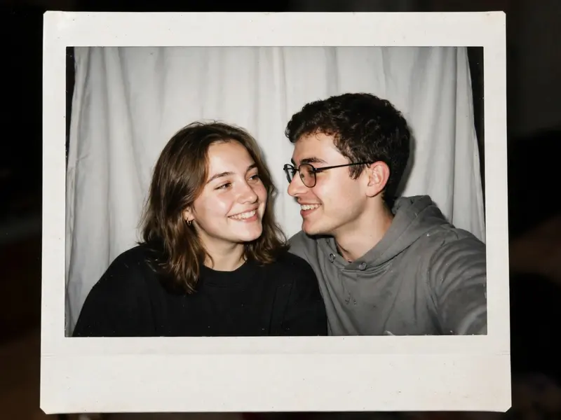 Take a photo with a Polaroid camera. The photo should look like an ordinary snapshot, without any clear main subject or props. It should have a