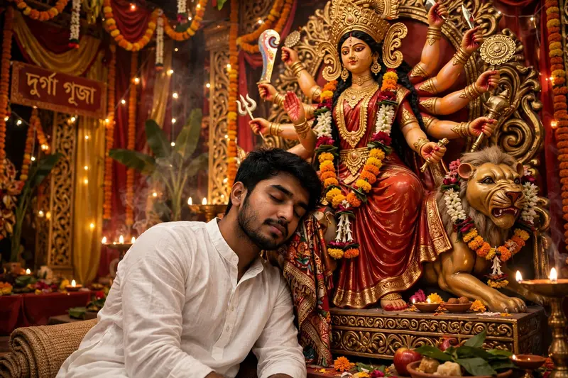 Create a highly realistic premium cinematic Indian devotional portrait using the uploaded real human photo as the primary identity reference