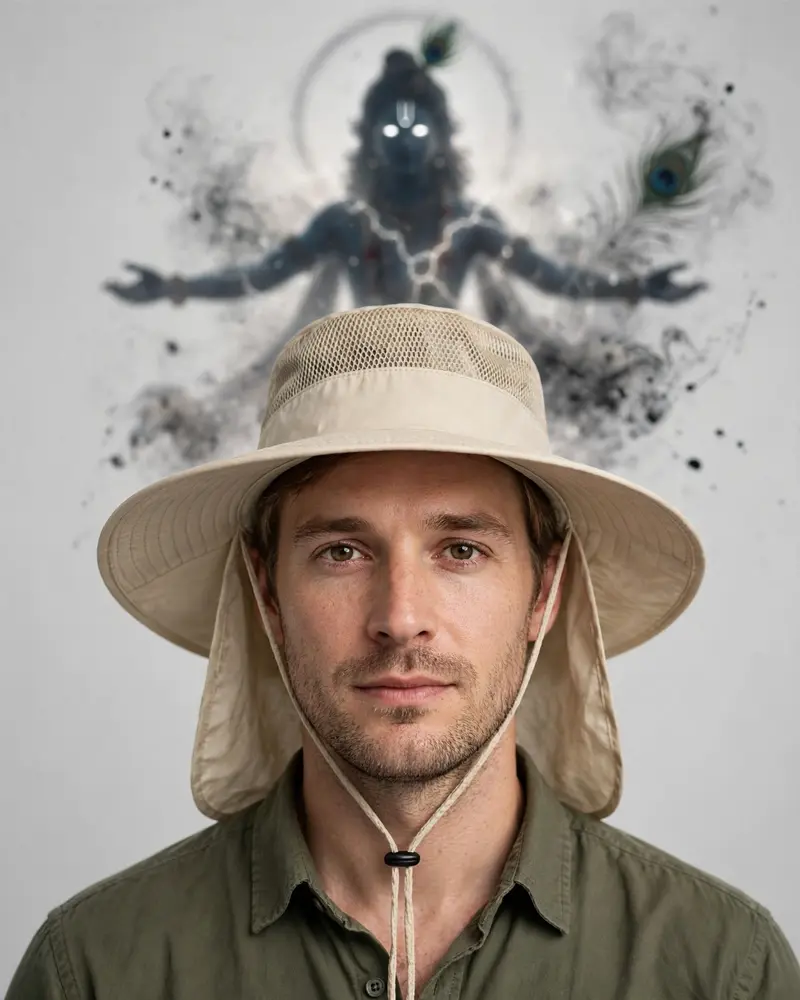 Hatical with zero modifications. Place person in foreground, center frame, . Do not change clothing facial features, hairstyle, or body position