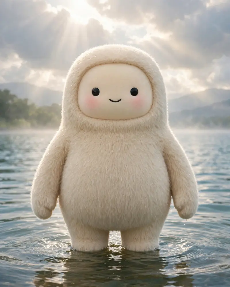 Place this person exactly at the water baground soft natural light through clouds, quality. Increase Quality INSTAGRAMMABLE 4:5 RATIO