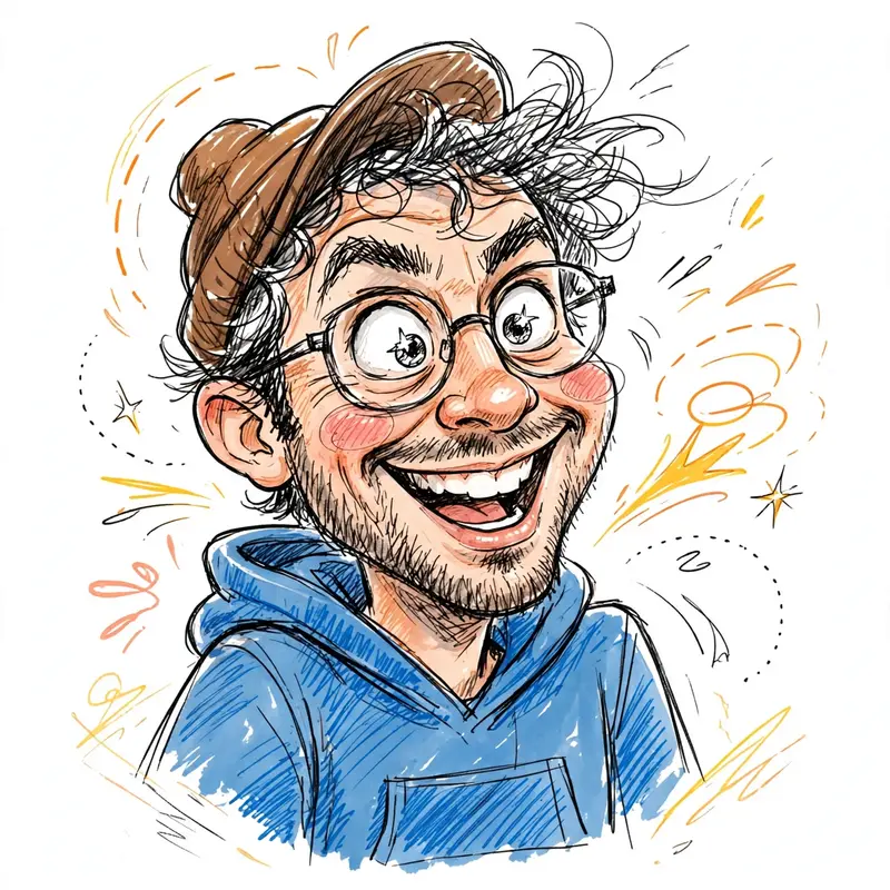 Convert this image into a funny sketch cartoon effect, digitally drawn with expressive ink-style outlines, and exaggerated but recognizable facial