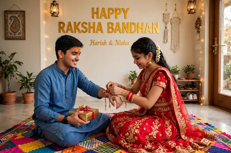 A real 20 year old Cute boy and girl are sitting face to face on a colorful mat in the home lobby, the boy has extended one of his hands forward, And