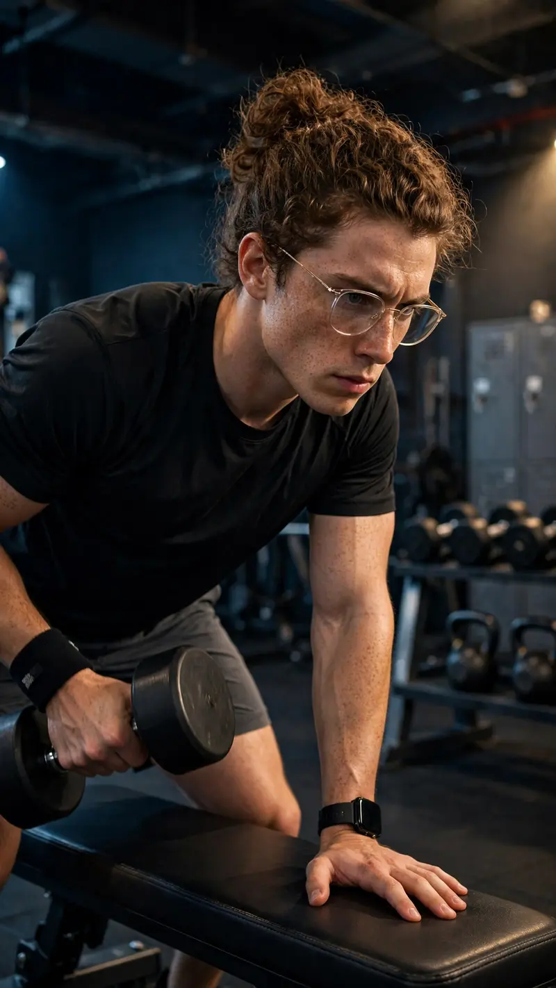 Reference my uploaded photo for my exact face, skin tone, and features. Nothing about my identity should change. Show me doing a focused dumbbell row