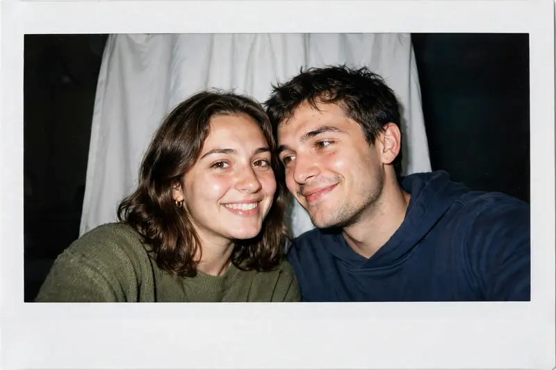 A photo taken with a Polaroid camera. The photo should look like an ordinary snapshot, without any clear main subject or props. It should have a