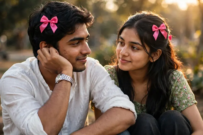 Use the uploaded couple images as the ONLY visual reference. Recreate the SAME couple with maximum identity accuracy. Preserve their facial features