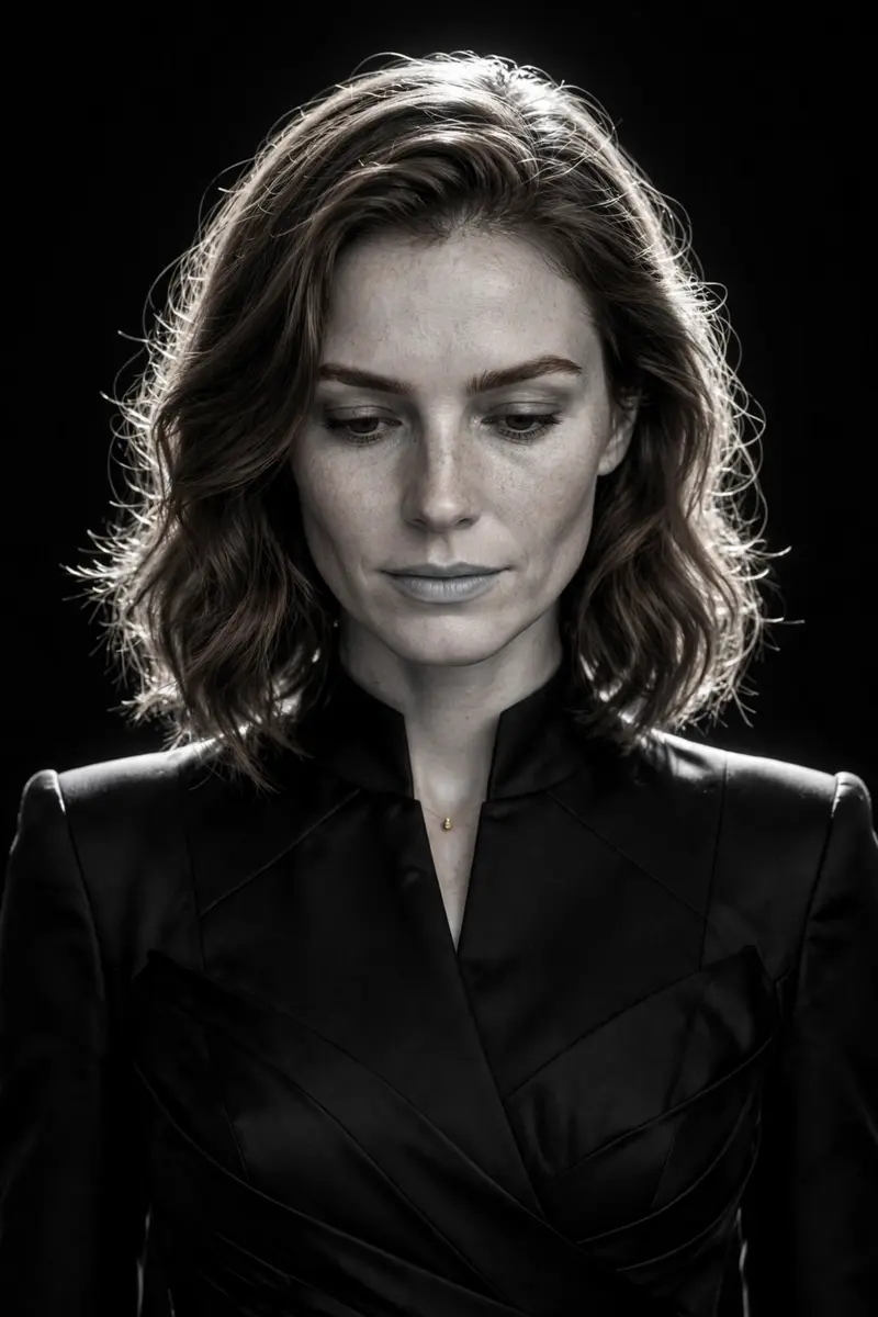 Preserve the exact face, hairstyle, skin tone, facial features, and expression. Create an ultra-realistic black-and-white studio portrait with the