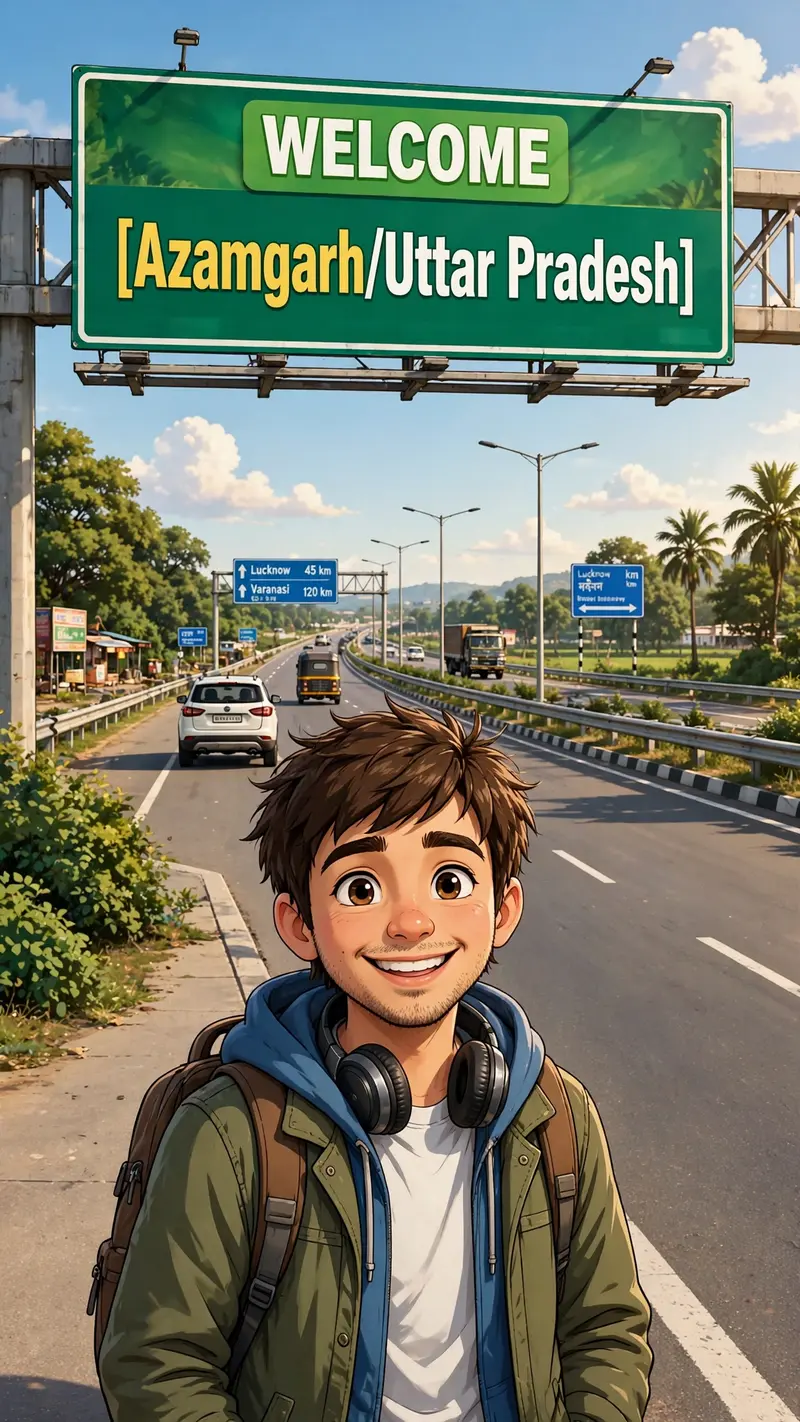 Use the uploaded image as the exact character reference. Keep the same character, face, clothes, and original art style. Create a modern highway