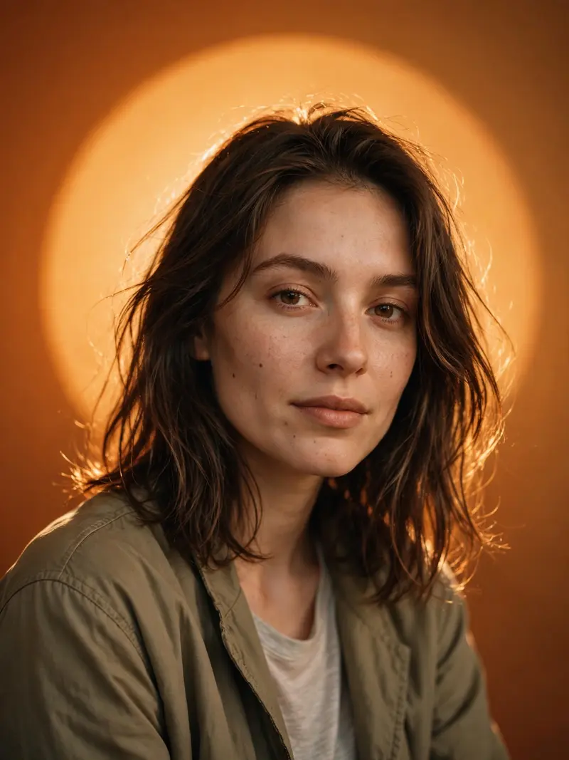 “Create a Medium chest-up portrait in a 3:4 vertical aspect ratio, shot at eye level with a short telephoto look equivalent to an 85mm full-frame