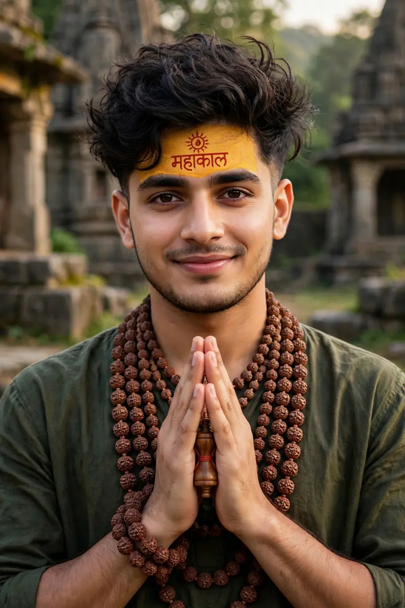 "An ultra-realistic wide-angle portrait of the young man from the uploaded image. He has voluminous, messy dark wavy hair with a clean taper fade and