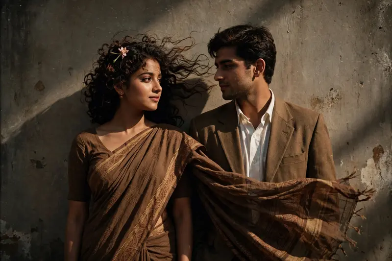 Create a retro vintage grainy but bright mage of the reference picture but draped in perfect brown Pinteresty aesthetic retro saree for girl and