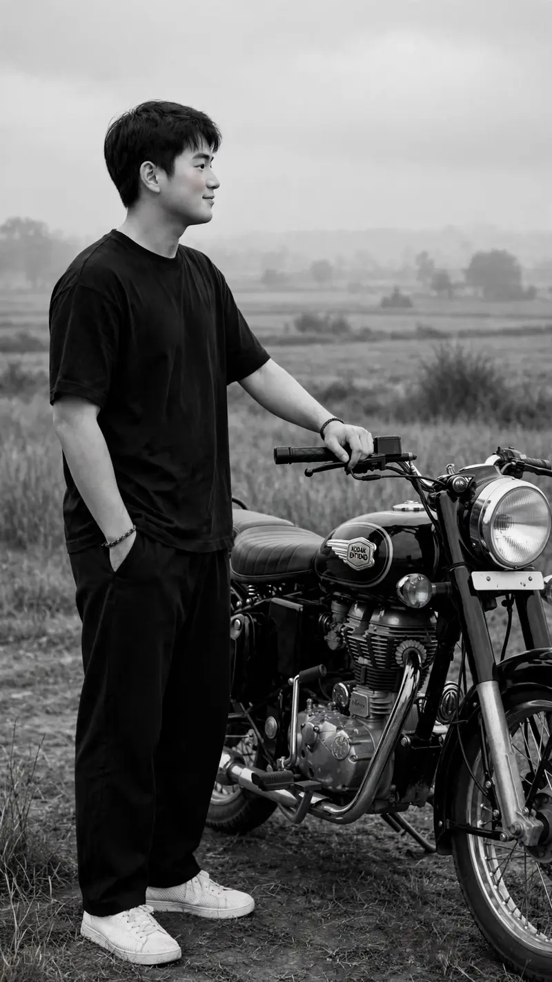 Use the uploaded photo only as the face reference, keep the exact facial identity and expression. Create an ultra-realistic black-and-white cinematic